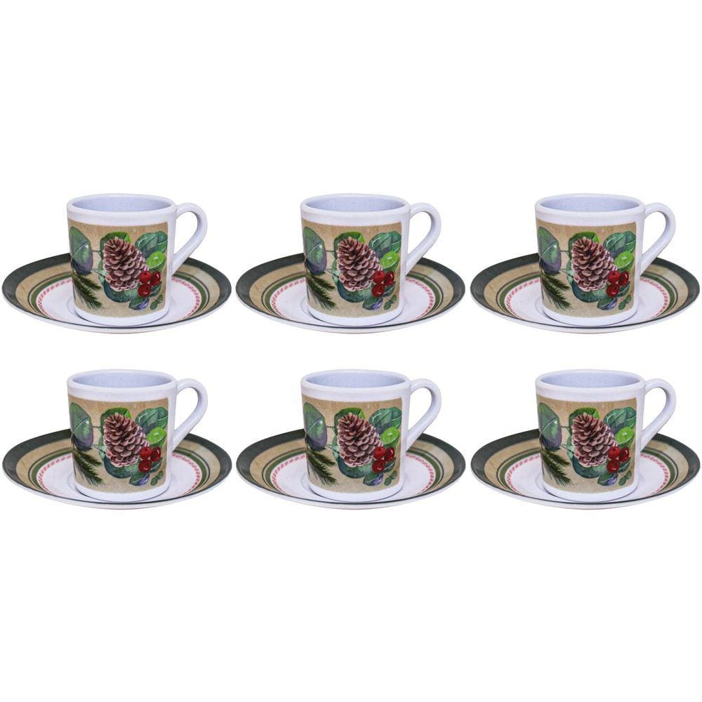 Conjunto de Xícara e Pires para Café Melamina Estampa Natalina 6 Unidades - Magizi