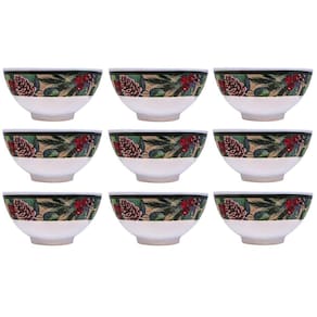 Conjunto 9 Tigelas Melamina Estampa Natalina Pinhas e Folhagens 300ml - Magizi