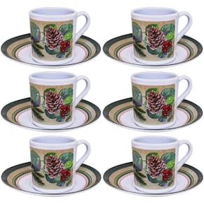 Conjunto 6 Xícaras com Pires Estampa Natal Gold Melamina - Magizi
