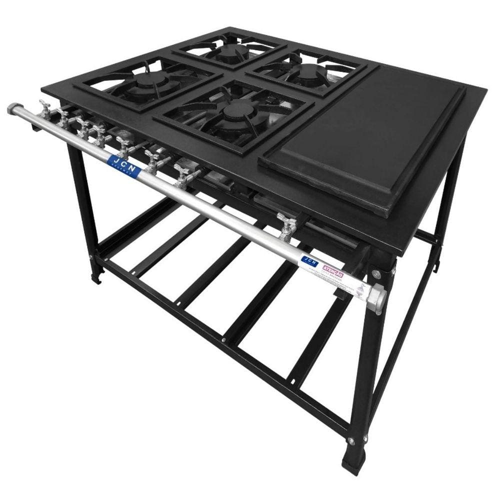 Fogão 4 Bocas Jcn Gourmet Industrial P7 Baixa Pressão C/ Chapa Preto