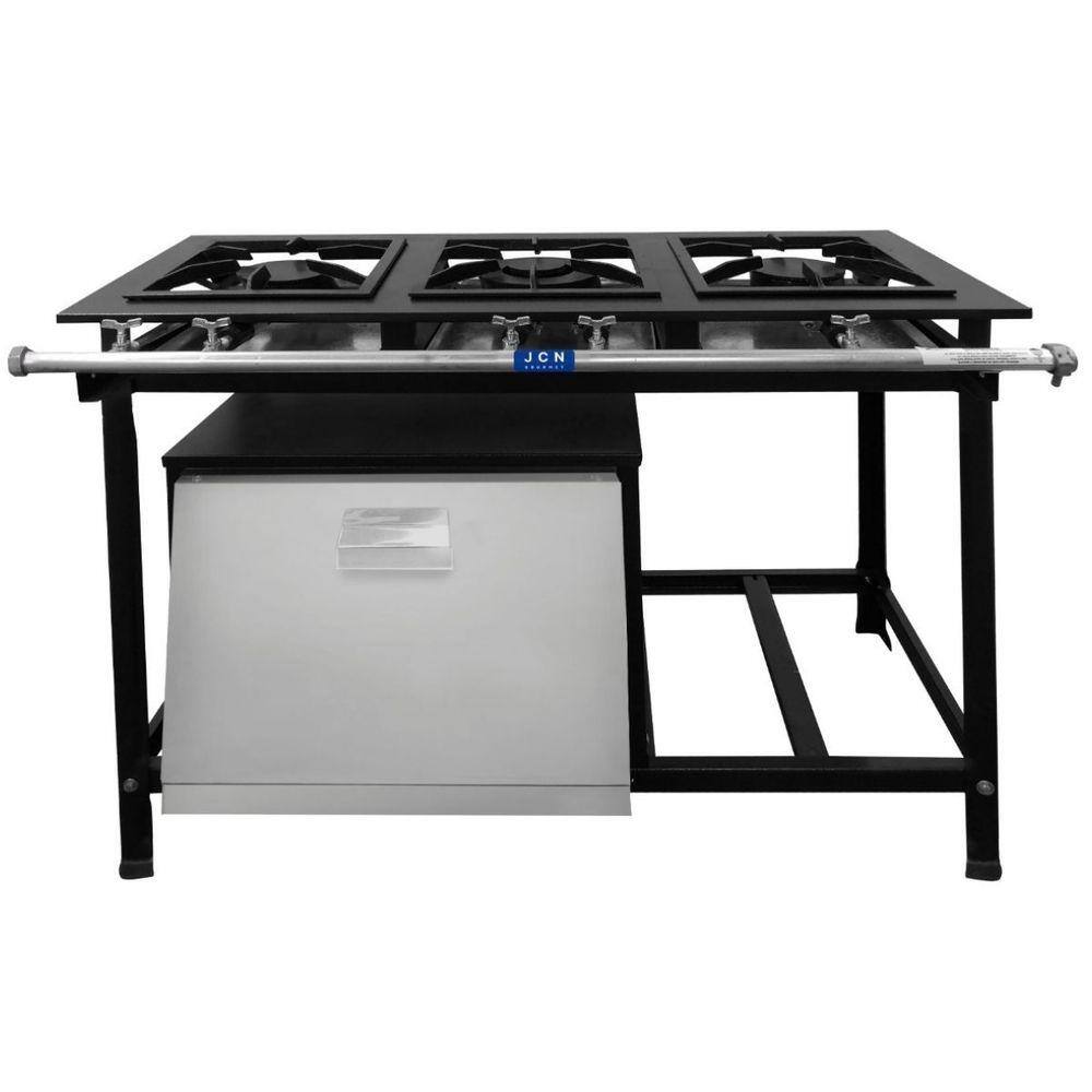 Fogão 3 Bocas Jcn Gourmet Industrial P7 Baixa Pressão C/ Forno Preto