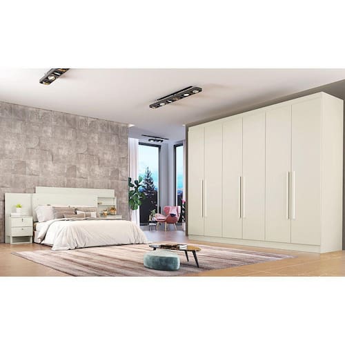 imagem-Roupeiro Oslo 6 Portas 6 Gavetas 100 MDF - Bege Claro