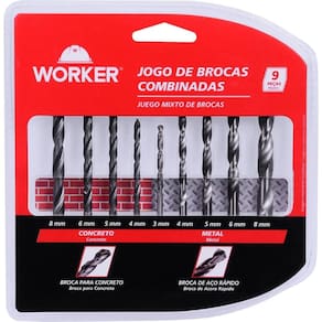Jogo Brocas Combinada 9Pcs Widea Concreto Aço Rapido Worker