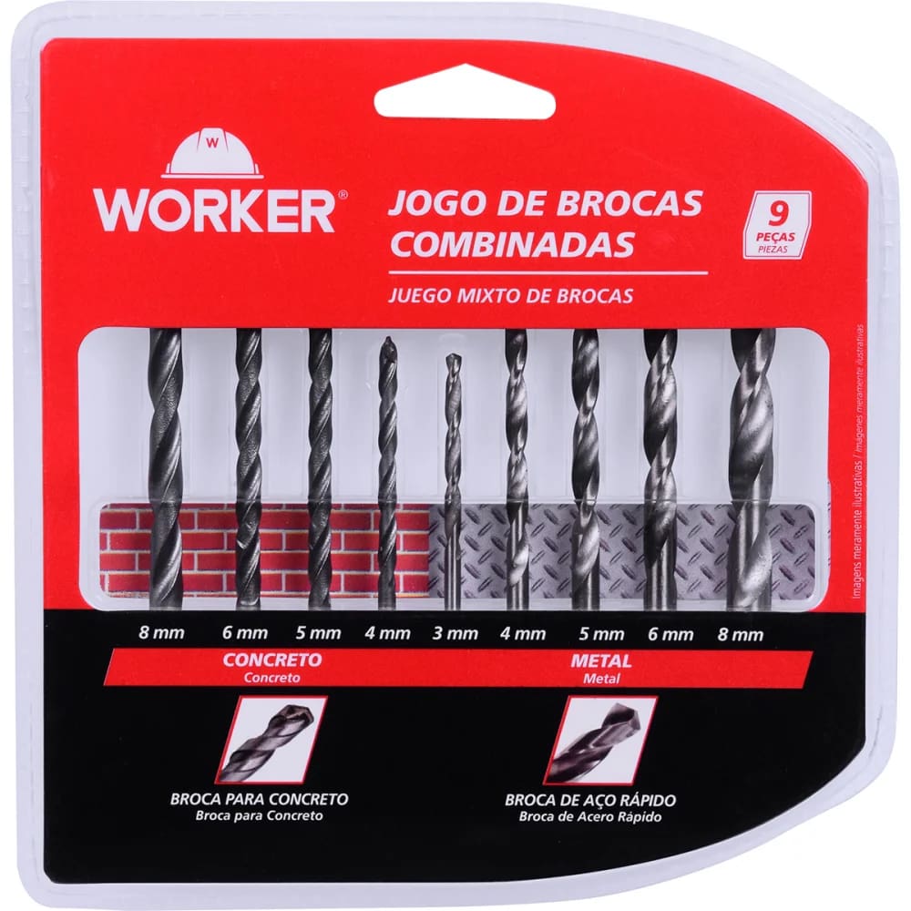 Jogo Brocas Combinada 9 Pecas Widea Concreto Aço Rapido Worker