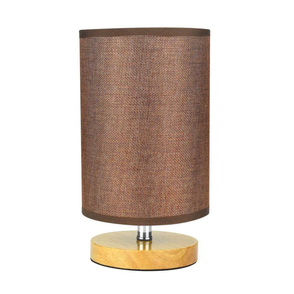 Abajur Luminária De Mesa Base De Madeira Redondo