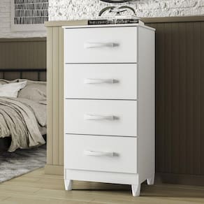 Cômoda 4 Gavetas Mobi Branco Fosco/Rosa Matte