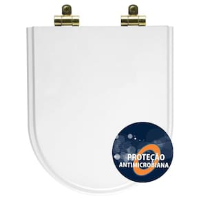 Assento Sanitário Poliéster Antibactéria Soft Close Level Branco para Vaso Deca com Ferragem Dourada
