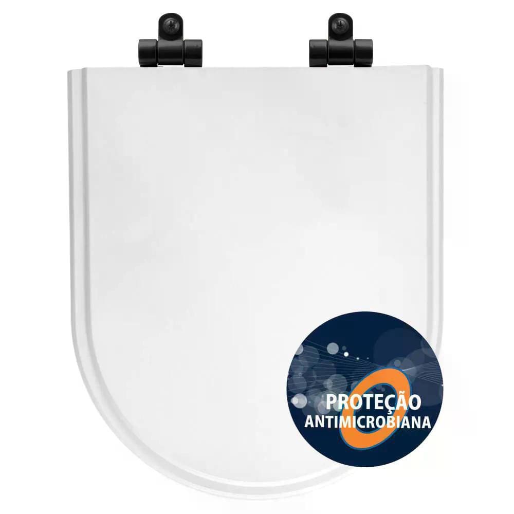 Assento Sanitário Poliéster Antibactéria Soft Close Carrara Branco para Vaso Deca com Ferragem Preta