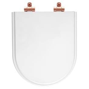 Tampa de Vaso Poliéster Com Amortecedor Level Branco para Bacia Deca com Ferragem Rose Gold