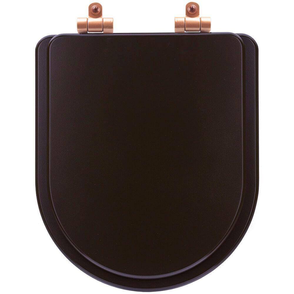 Tampa de Vaso Poliéster Com Amortecedor Nuova Marrom Fosco para Bacia Deca com Ferragem Rose Gold