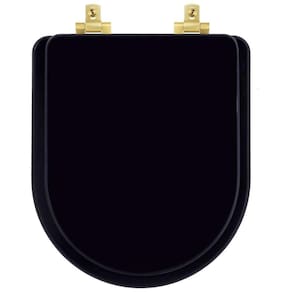 Tampa de Vaso Laqueado Com Amortecedor Level Preto para Bacia Deca com Ferragem Dourada