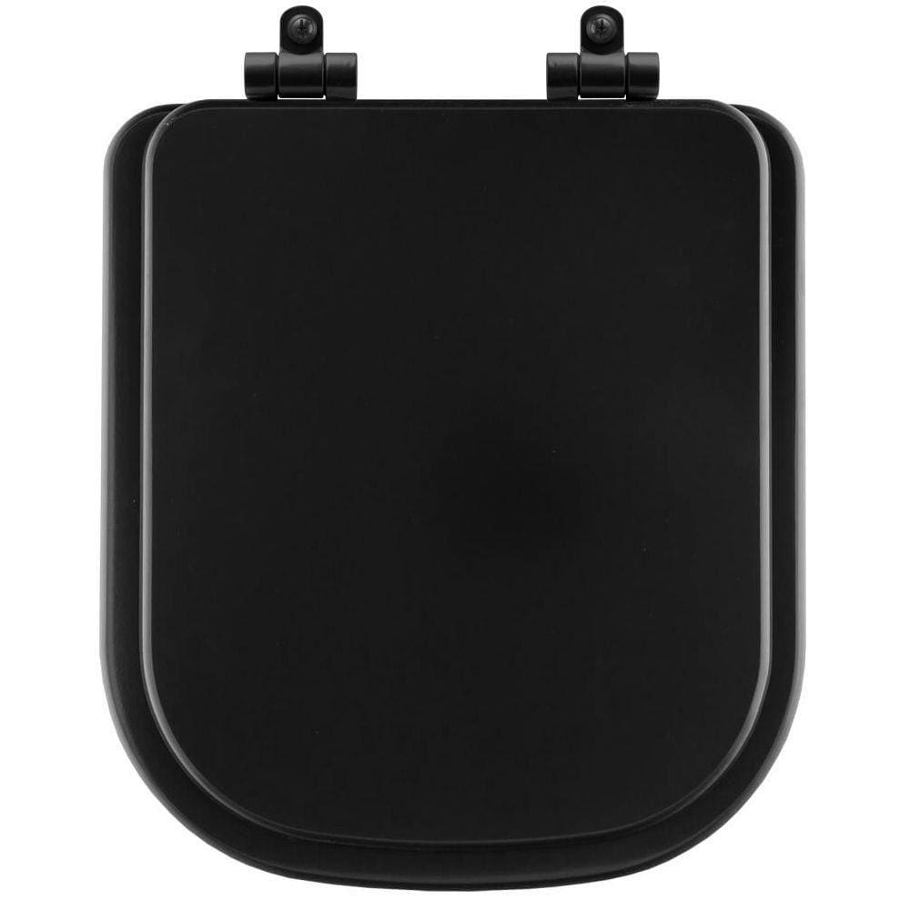 Assento Sanitário Poliéster Soft Close Piano Preto Fosco para Vaso Deca com Ferragem Preta