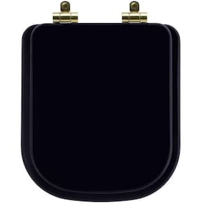 Tampa de Vaso Poliéster Com Fechamento Lento Quadra Preto para Louça Deca com Ferragem Dourada