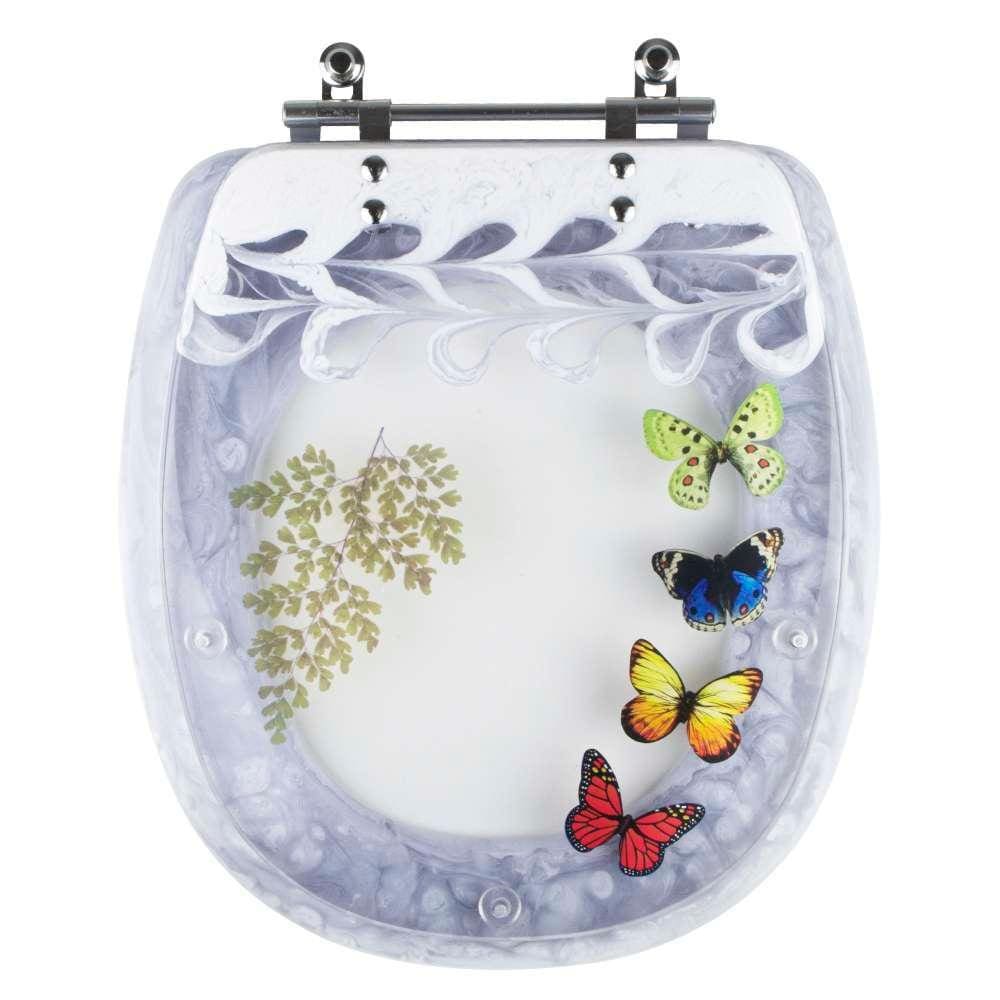 Tampa de Vaso Poliéster Decorada Borboletas Aspen Branco para louça Deca