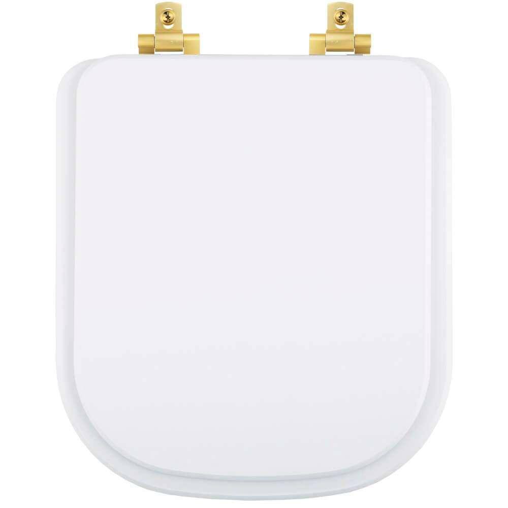 Tampa de Vaso Laqueado Com Amortecedor Quadra Branco para Bacia Deca com Ferragem Dourada