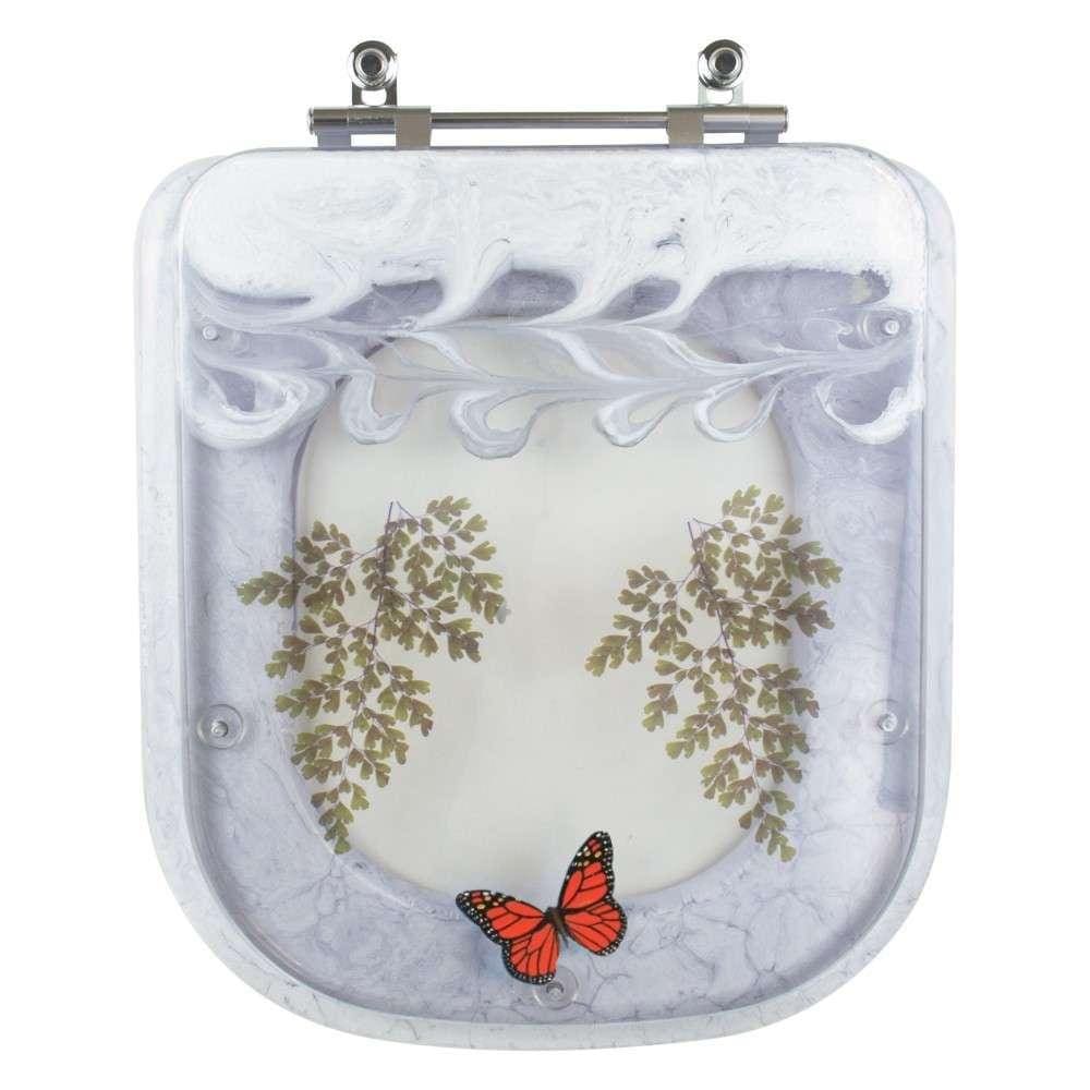Tampa de Vaso Poliéster Decorada Borboleta Quadra Branco para louça Deca