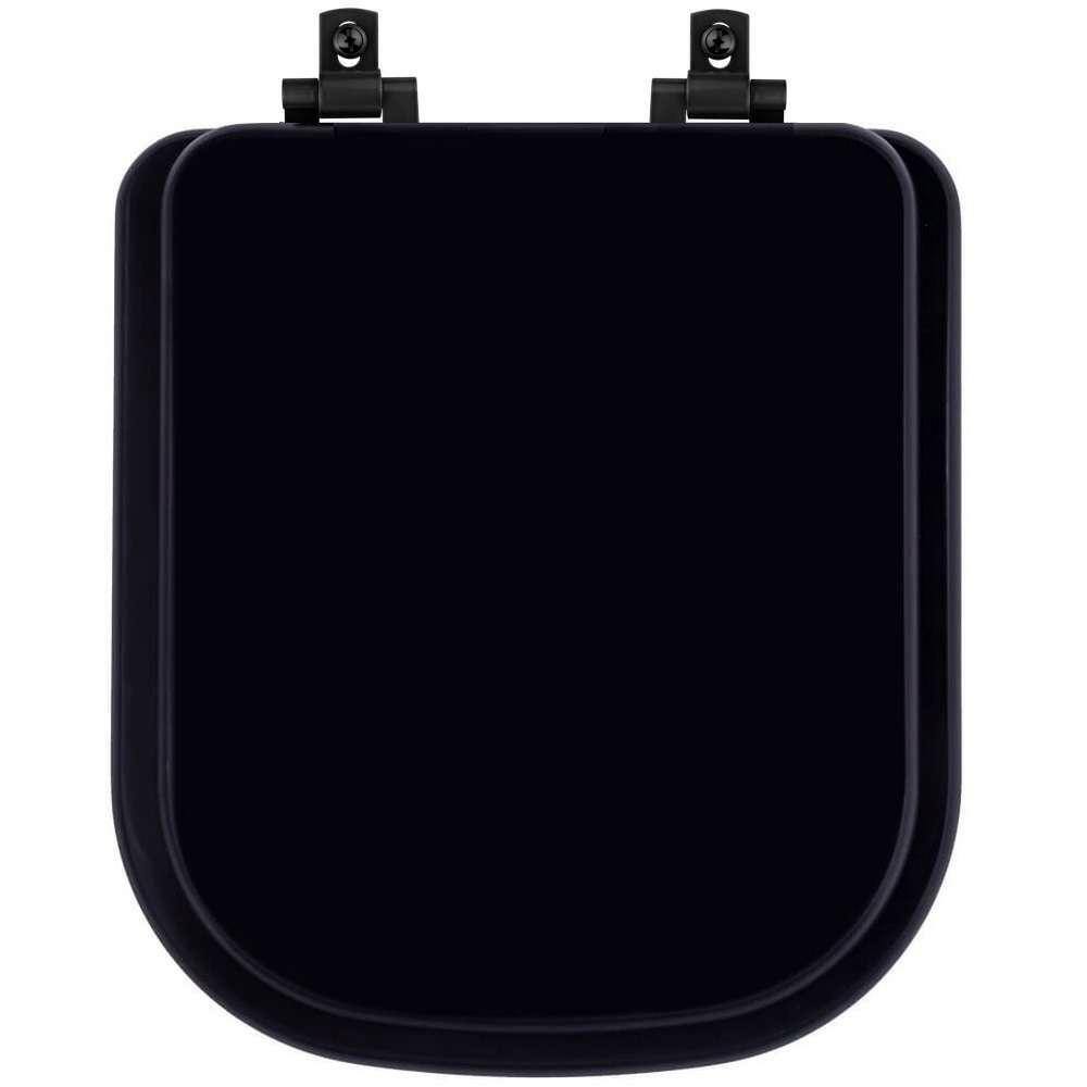 Tampa de Vaso Laqueado Com Fechamento Lento Quadra Preto para Louça Deca com Ferragem Preta