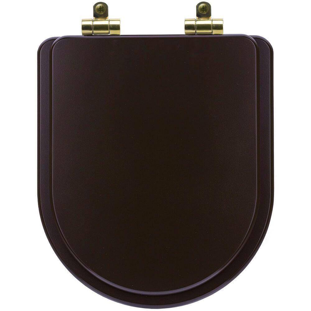 Assento Sanitário Poliéster Soft Close Carrara Marrom Fosco para Vaso Deca com Ferragem Dourada