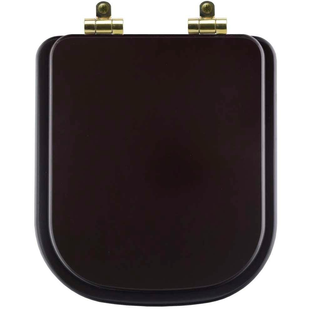 Assento Sanitário Poliéster Soft Close Quadra Marrom Fosco para Vaso Deca com Ferragem Dourada