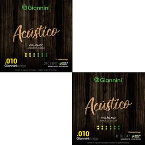 Kit 2 Encordoamento Violão Giannini Acústico GESWA12 Bronze 65/35 0.010"
