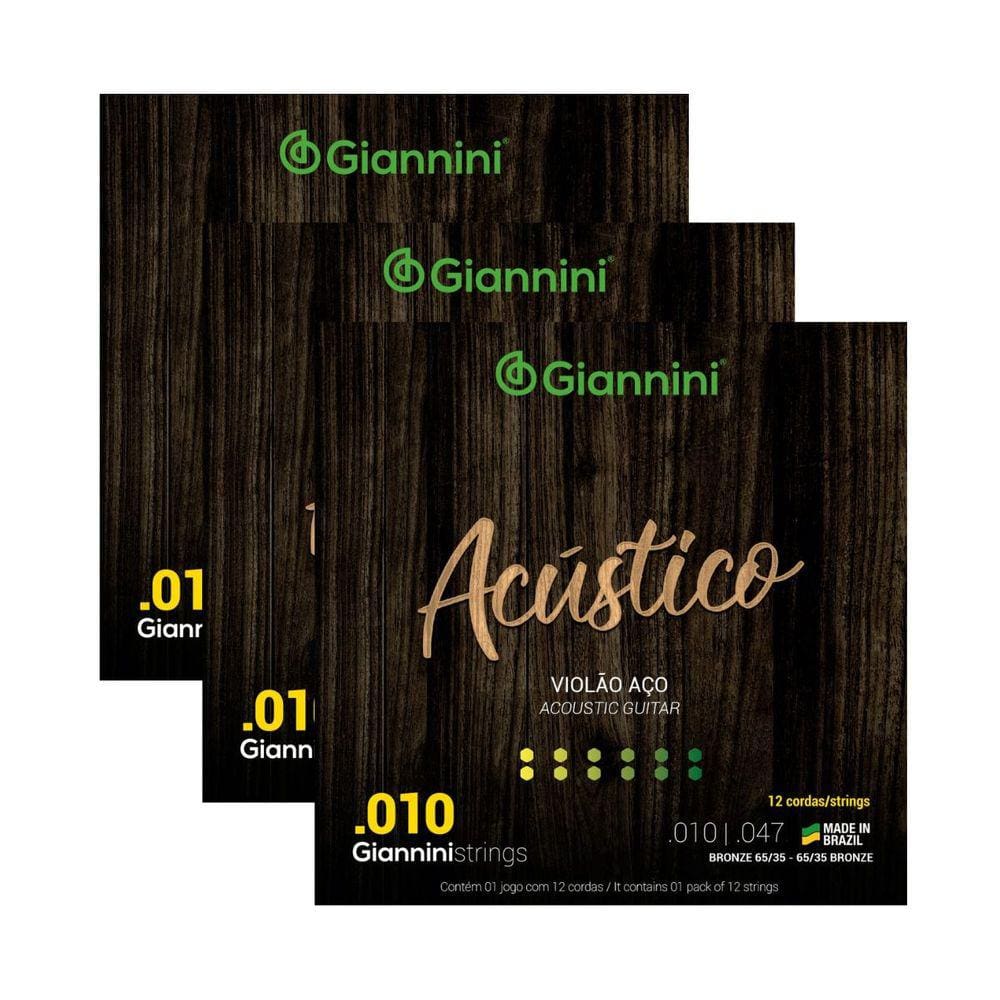 Kit 3 Encordoamento Violão Giannini Acústico GESWA12 Bronze 65/35 0.010”