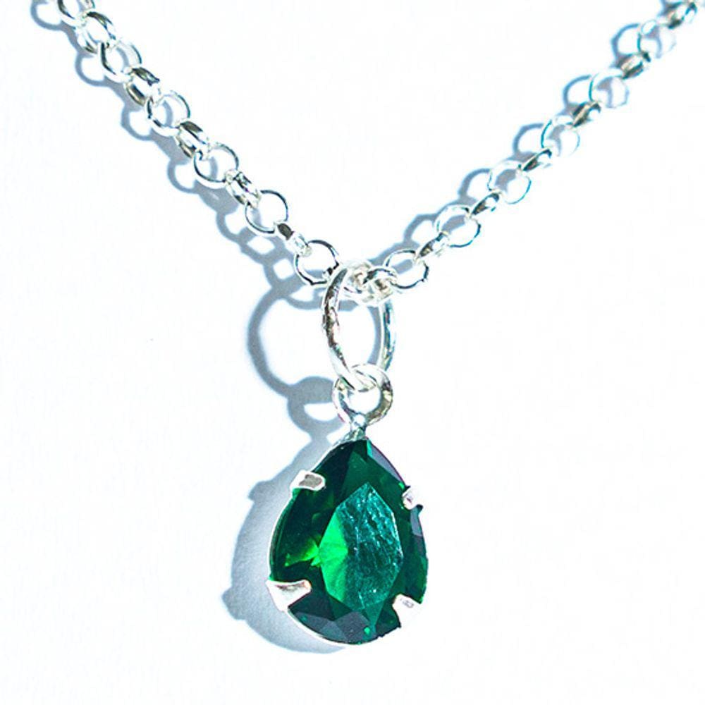 Colar Gota Facetada Zircônia Esmeralda Garra Prata 925