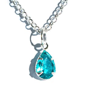 Colar Gota Facetada Zircônia Água-Marinha Garra Prata 925