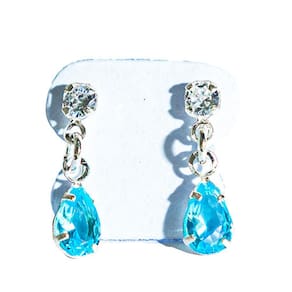 Brinco Gota Facetada Zircônia Topázio Azul Garra Prata 925