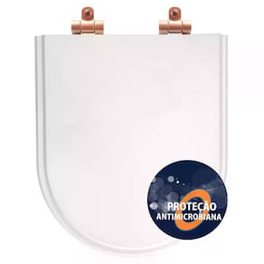 Tampa de Vaso Poliéster Antibactéria Com Fechamento Lento Carrara Branco para Louça Deca com Ferragem Rose Gold