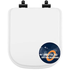 Tampa de Vaso Poliéster Antibactéria Com Fechamento Lento Piano Branco para Louça Deca com Ferragem Preta