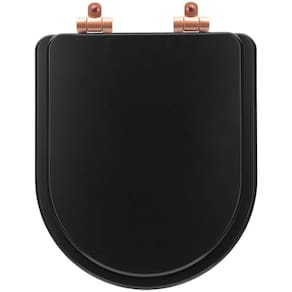 Tampa de Vaso Poliéster Com Amortecedor Nexo Onix (Preto Fosco) para Bacia Roca com Ferragem Rose Gold