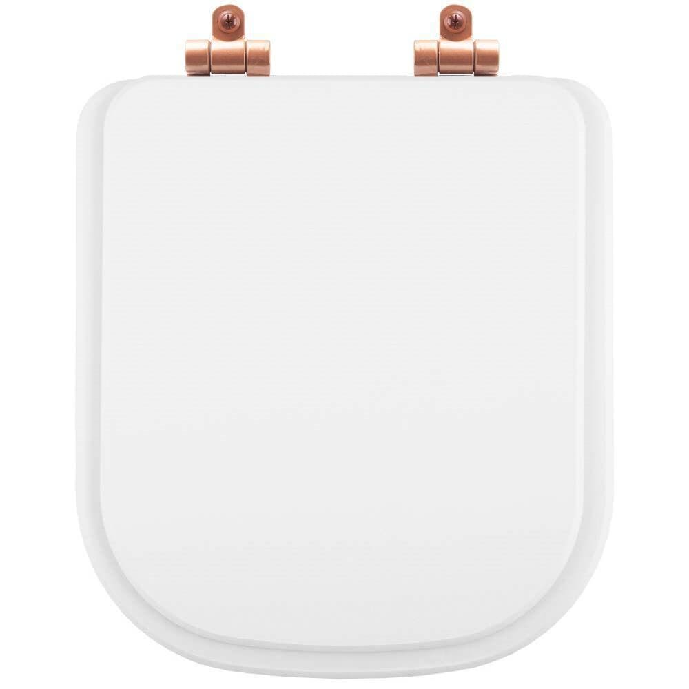 Tampa de Vaso Poliéster Com Amortecedor Piano Branco para Bacia Deca com Ferragem Rose Gold