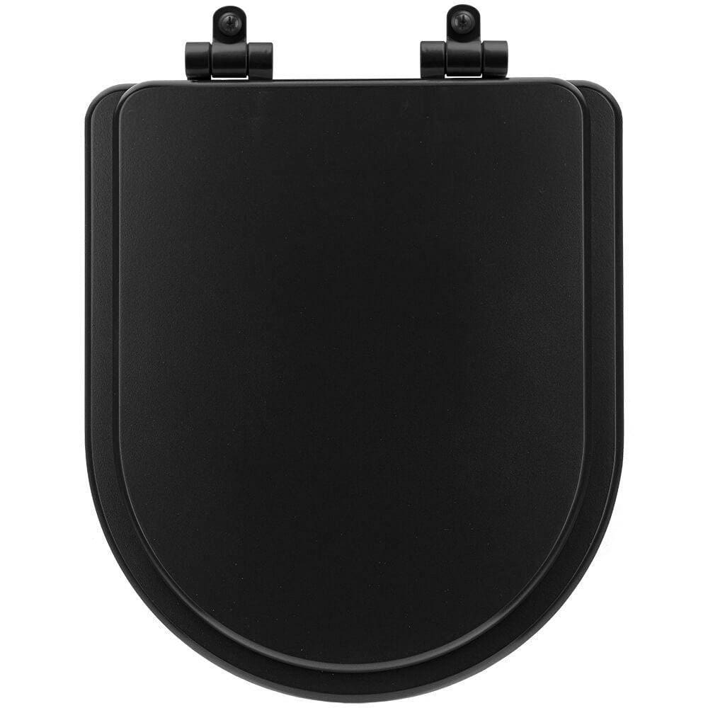 Tampa de Vaso Poliéster Com Fechamento Lento Carrara Preto Fosco para Louça Deca com Ferragem Preta