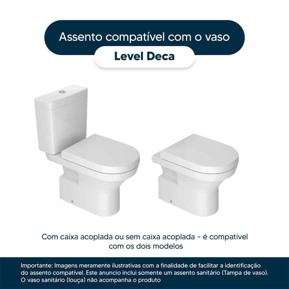 Tampa de Vaso Laqueado Com Fechamento Lento Level Preto para Louça Deca com Ferragem Preta