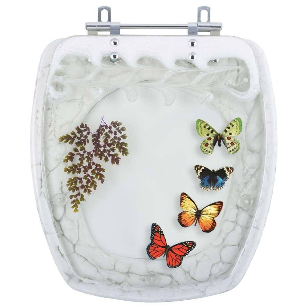 Tampa de Vaso Poliéster Decorada Borboletas Fit Branco para louça Celite