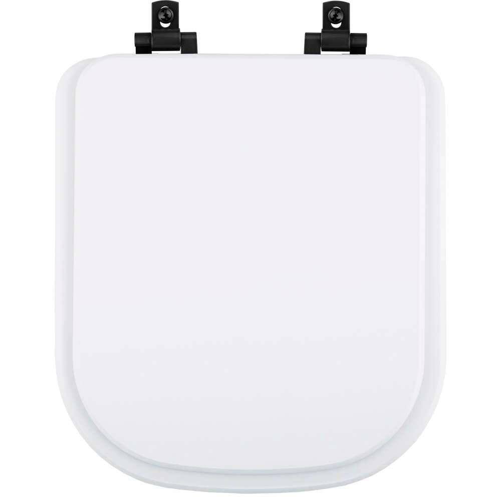 Tampa de Vaso Laqueado Com Fechamento Lento Quadra Branco para Louça Deca com Ferragem Preta