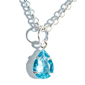 Colar Gota Facetada Zircônia Topázio Azul Garra Prata 925