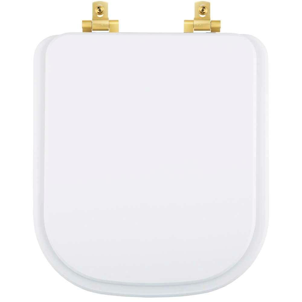 Tampa de Vaso Laqueado Com Amortecedor Quadra Branco para Bacia Deca com Ferragem Dourada