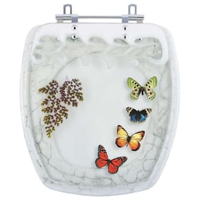 Tampa de Vaso Poliéster Decorada Borboletas Fit Branco para louça Celite