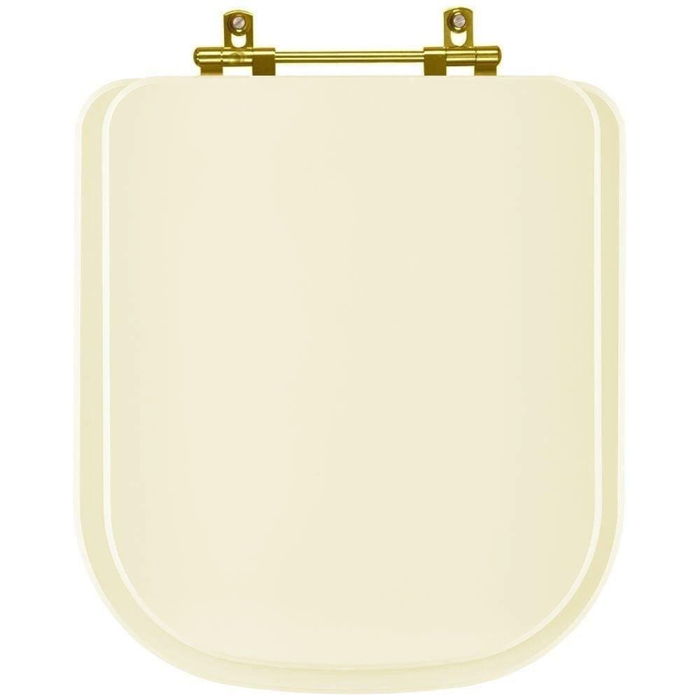 Assento Sanitário Poliester Quadra Creme para vaso Deca com Ferragem Dourada