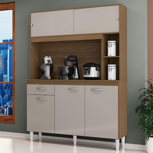 Cozinha Compacta Duda 5 Portas 1 Gaveta Castanho/Off White - Poquema - Bege