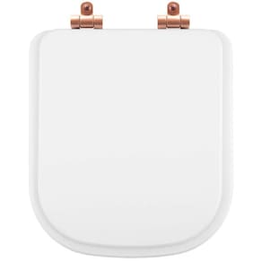 Assento Sanitário Poliéster Soft Close Piano Branco para Vaso Deca com Ferragem Rose Gold