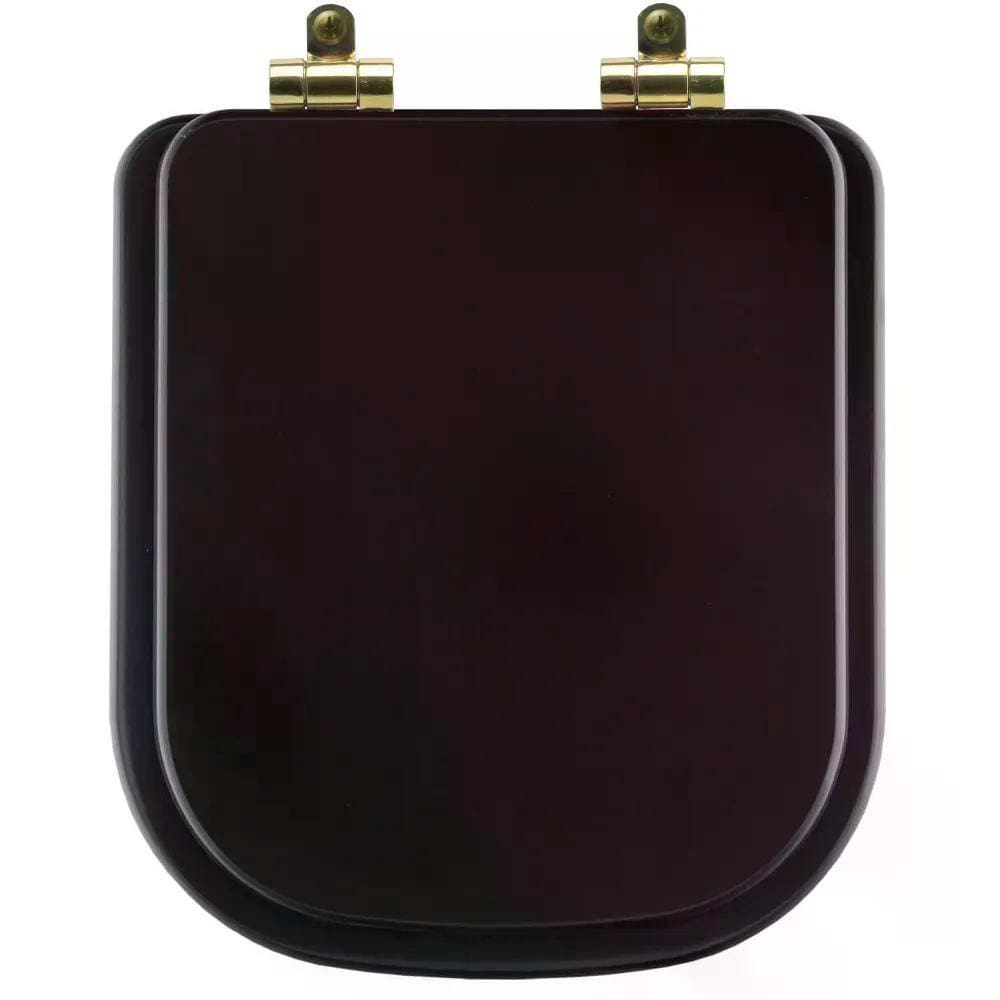 Assento Sanitário Poliéster Soft Close Piano Marrom Fosco para Vaso Deca com Ferragem Dourada