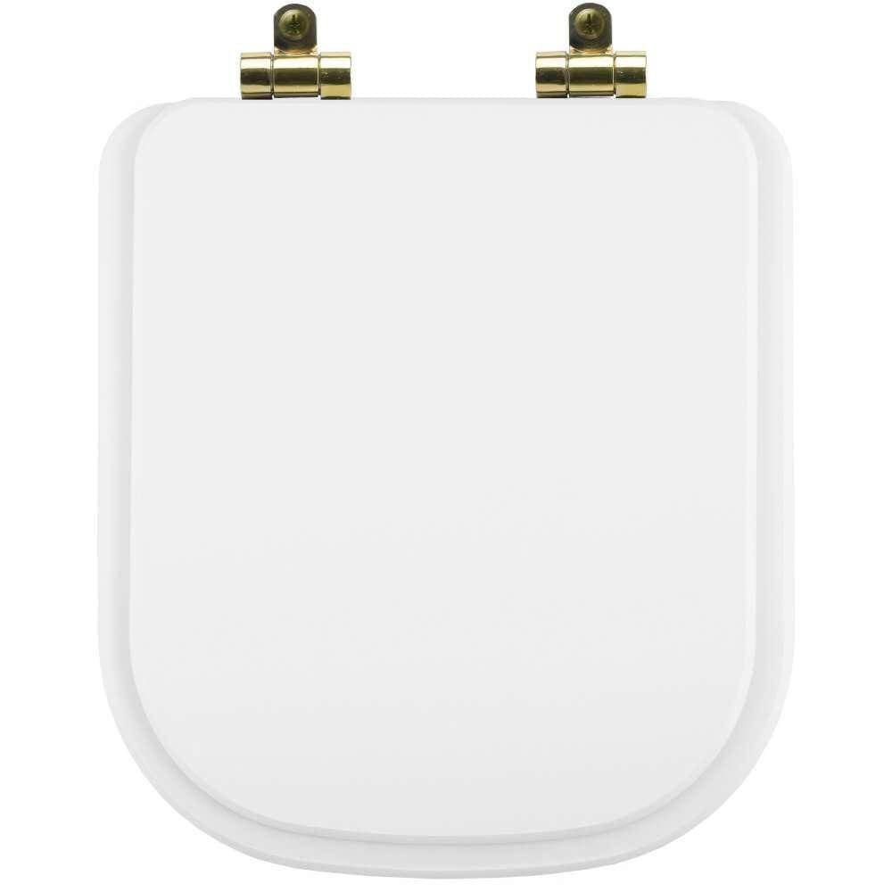 Assento Sanitário Poliéster Soft Close Quadra Branco para Vaso Deca com Ferragem Dourada