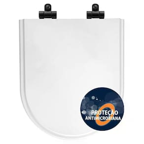 Tampa de Vaso Poliéster Antibactéria Com Amortecedor Level Branco para Bacia Deca com Ferragem Preta