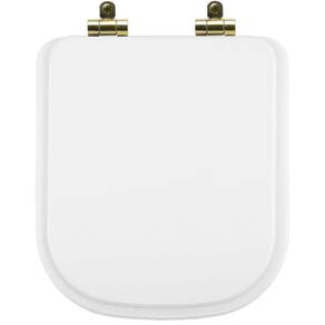 Tampa de Vaso Poliéster Com Amortecedor Quadra Branco para Bacia Deca com Ferragem Dourada