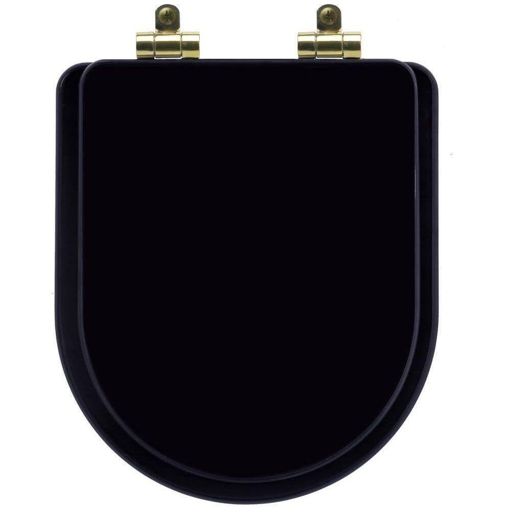 Tampa de Vaso Poliéster Com Fechamento Lento Level Preto para Louça Deca com Ferragem Dourada