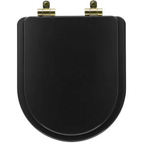 Tampa de Vaso Poliéster Com Fechamento Lento Link/LK Preto Fosco para Louça Deca com Ferragem Dourada
