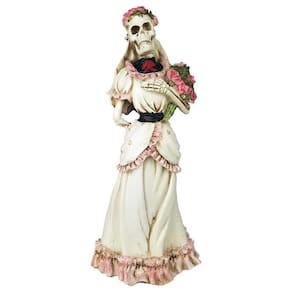 Noiva Esqueleto Caveira Enfeite Resina Estatueta 27 Cm