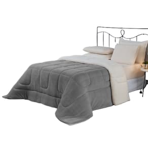 Coberdrom Cobertor Queen Sherpa Carneiro Manta Soft Cinza